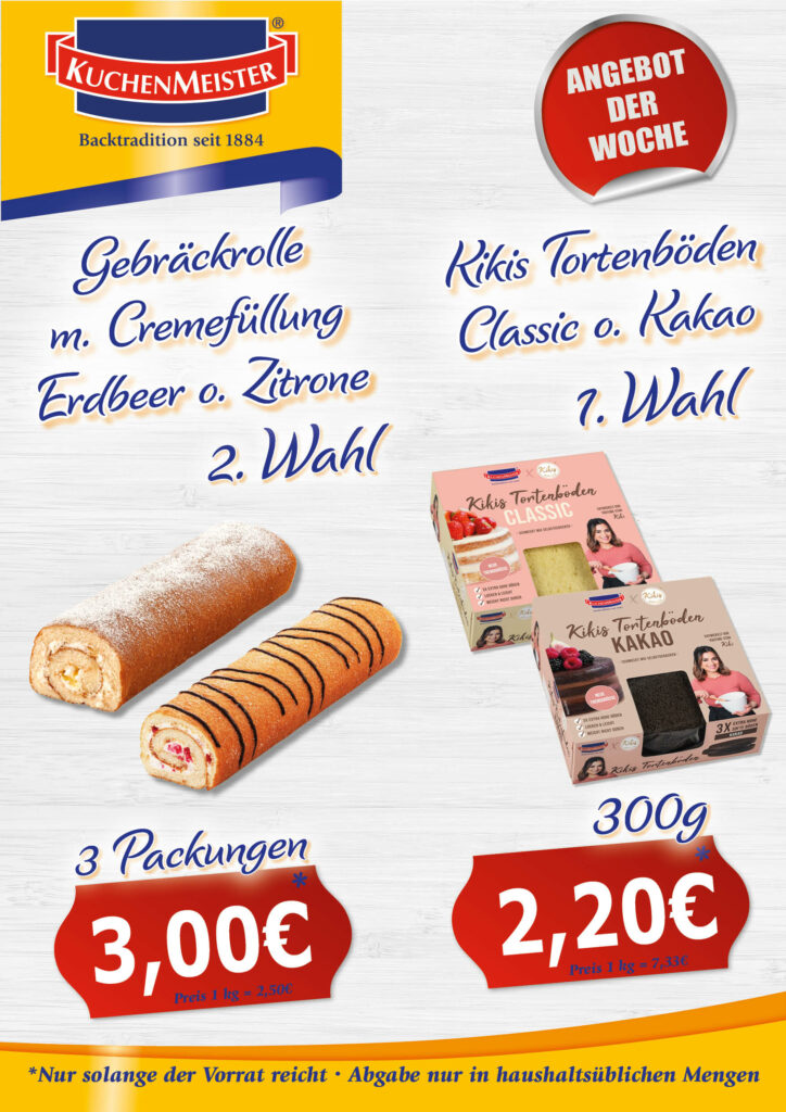 NEU Preisschilder Angebot der Woche KW01 2025 Gebäckrolle und Kikis Böden