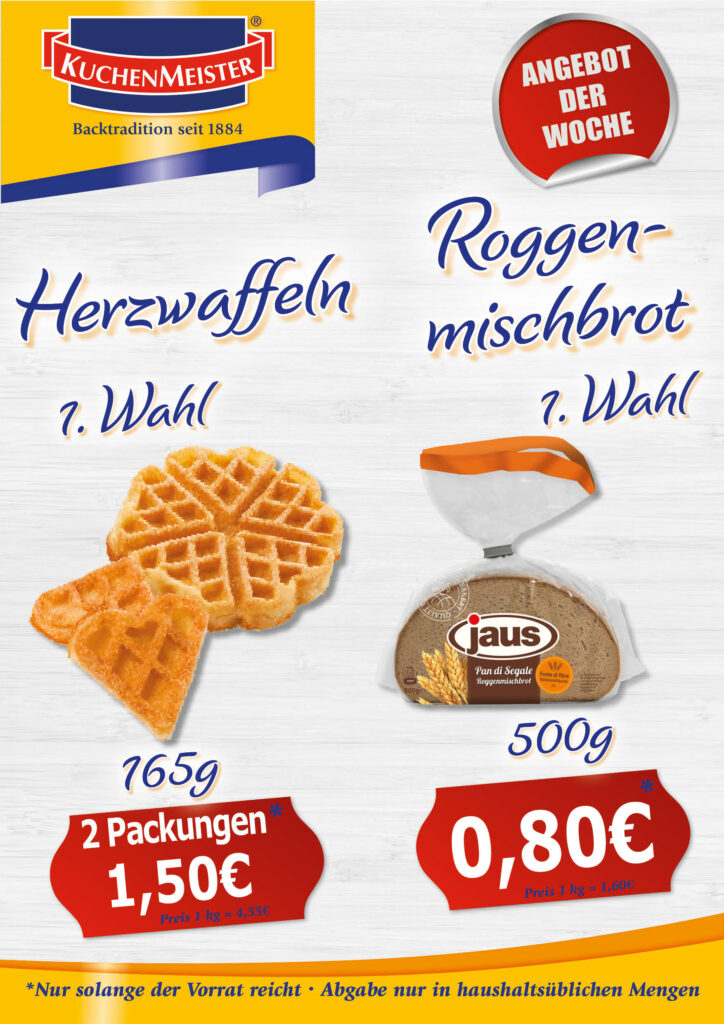 NEU Preisschilder Angebot der Woche KW03 2025 Herzwaffeln und Roggenmischbrot