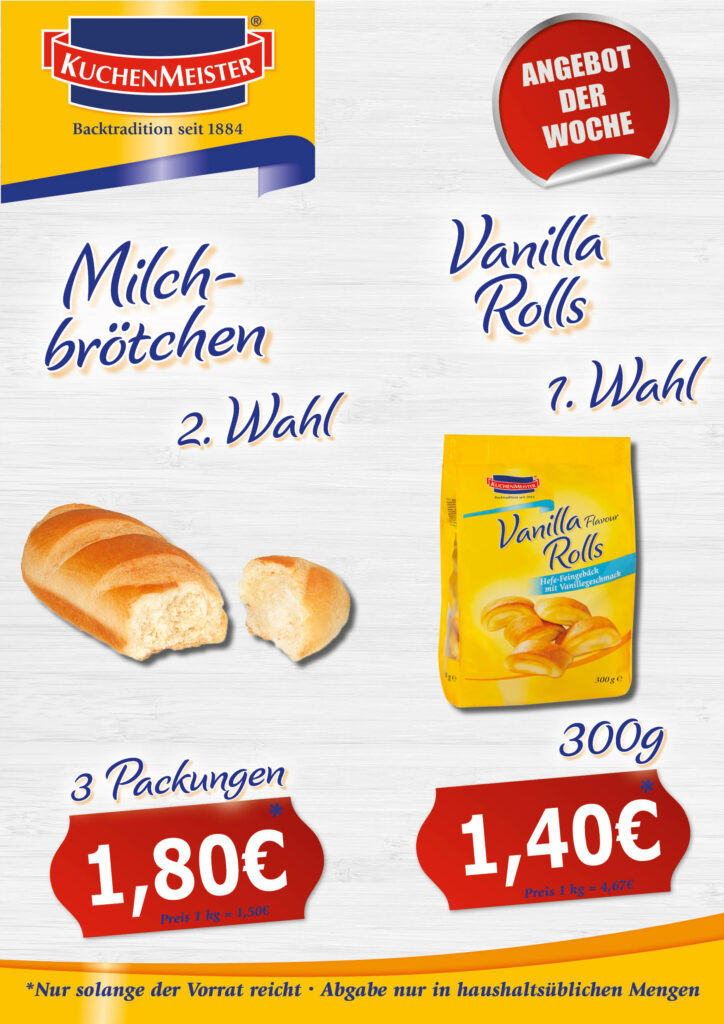 NEU Preisschilder Angebot der Woche KW11 2025 Vanilla Rolls und Milchbrötchen